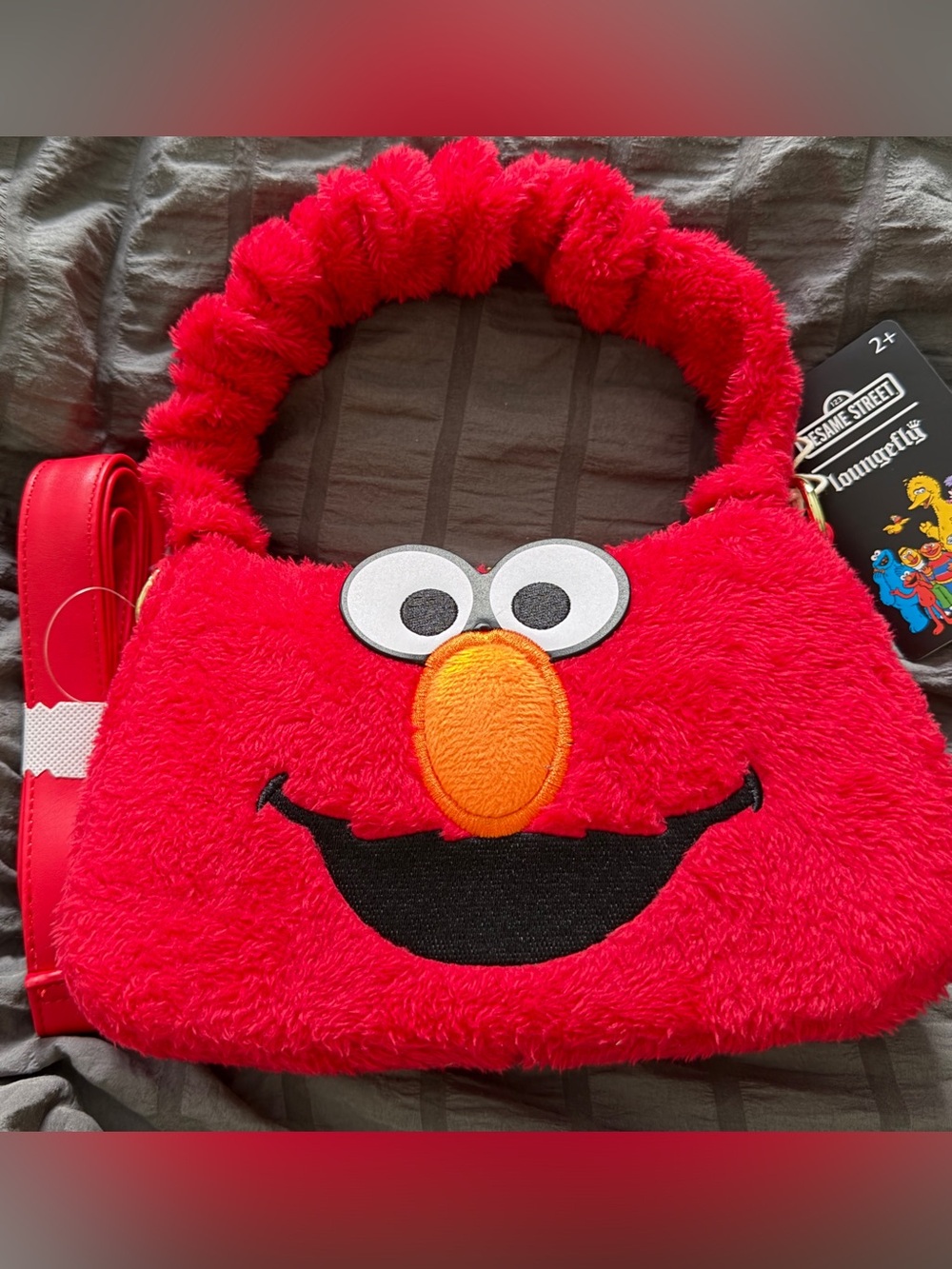 Sesame Street Red Plush Bag with Gold Hardware